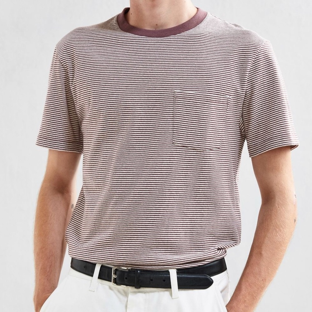 Maroon Urban Outfitters Striped Pocket Tee
